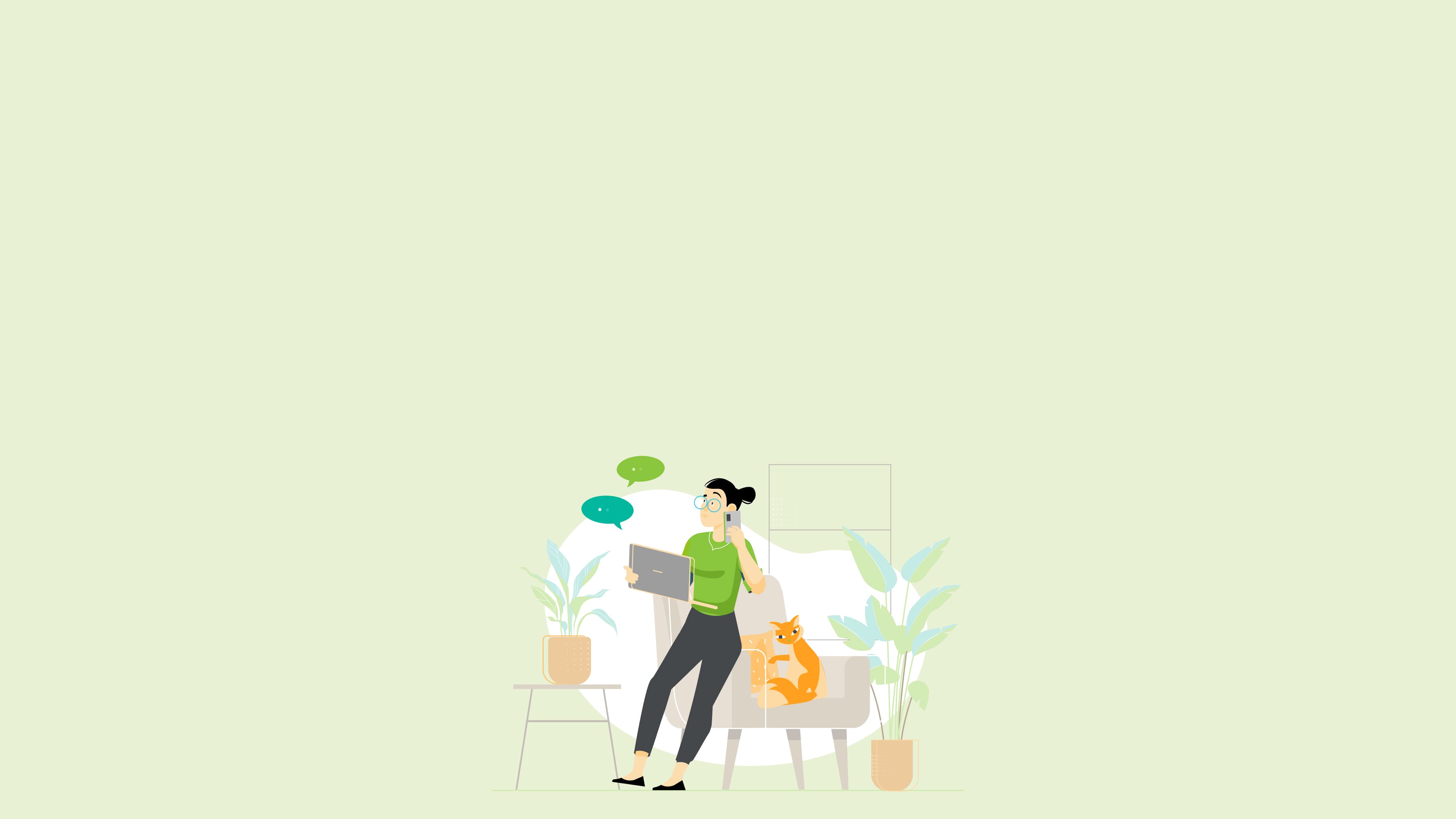 Illustration: Property Manager mit Telefon und Laptop